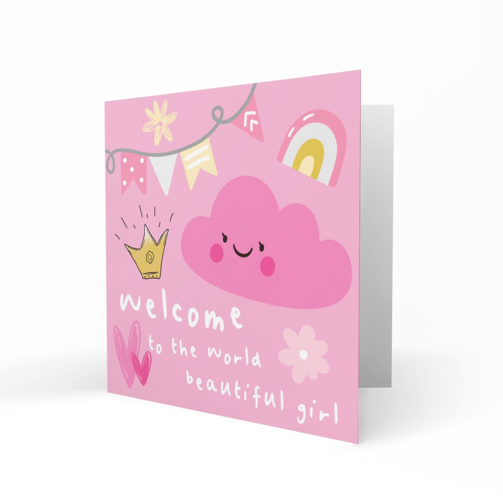 'Welcome to The World Beautiful Girl' Greeting Cards Paper Heart 